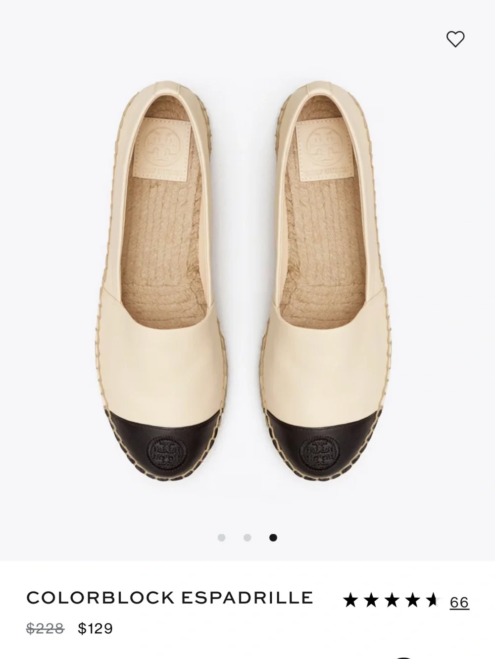 Tory Burch Two-Tone Leather Espadrille — Cream & Black